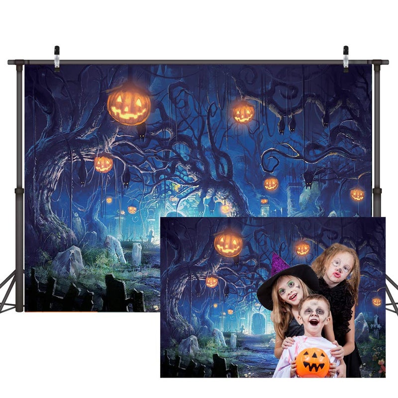 CYLYH 7X5FT Halloween Backdrop Halloween Theme Party Background Pumpkin Lantern Horror Spooky Night Photography Backdrop - Image 1